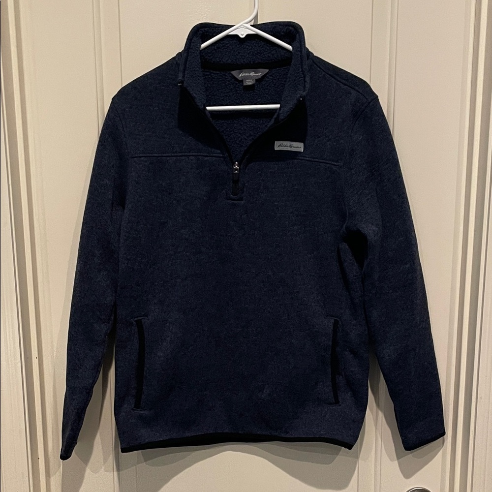 Eddie Bauer Men's Dark Blue 1/4 Zip Fleece Sweater, Size Small
